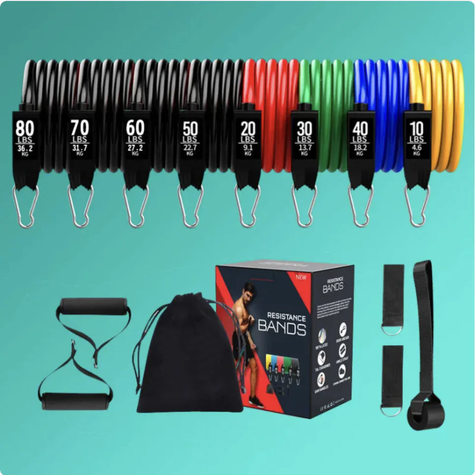 Resistance Bands Set – 11 Piece Latex Stretch Bands for Yoga, Pilates & Strength Training
