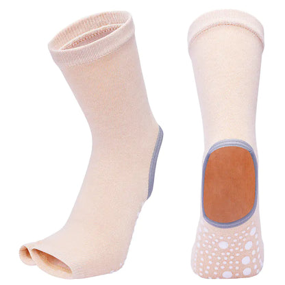 Mid Crew Stylish Non-Slip Yoga Socks for Women – Open Heel Split-Toe Design