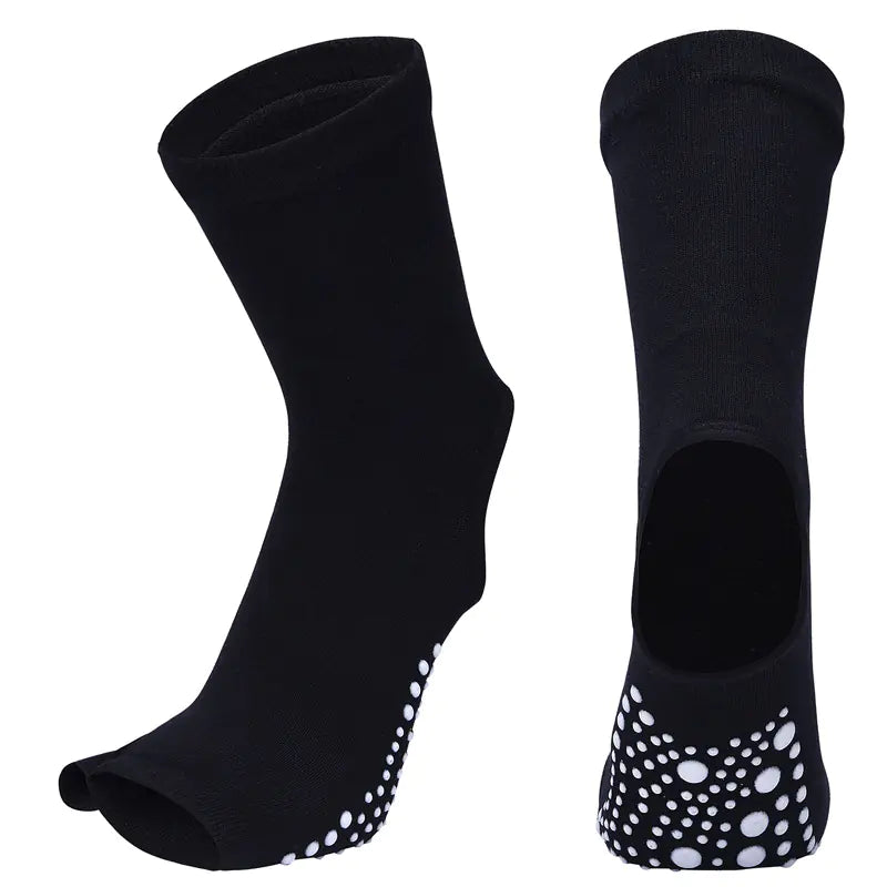 Mid Crew Stylish Non-Slip Yoga Socks for Women – Open Heel Split-Toe Design