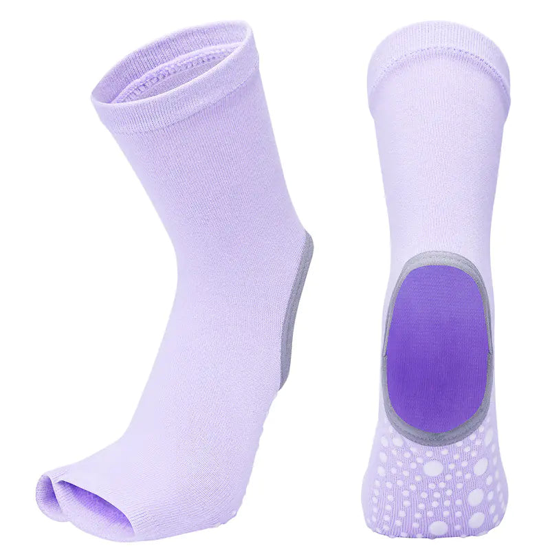 Mid Crew Stylish Non-Slip Yoga Socks for Women – Open Heel Split-Toe Design