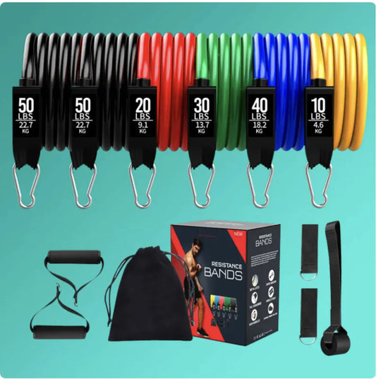 Resistance Bands Set – 11 Piece Latex Stretch Bands for Yoga, Pilates & Strength Training