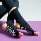 Mid Crew Stylish Non-Slip Yoga Socks for Women – Open Heel Split-Toe Design